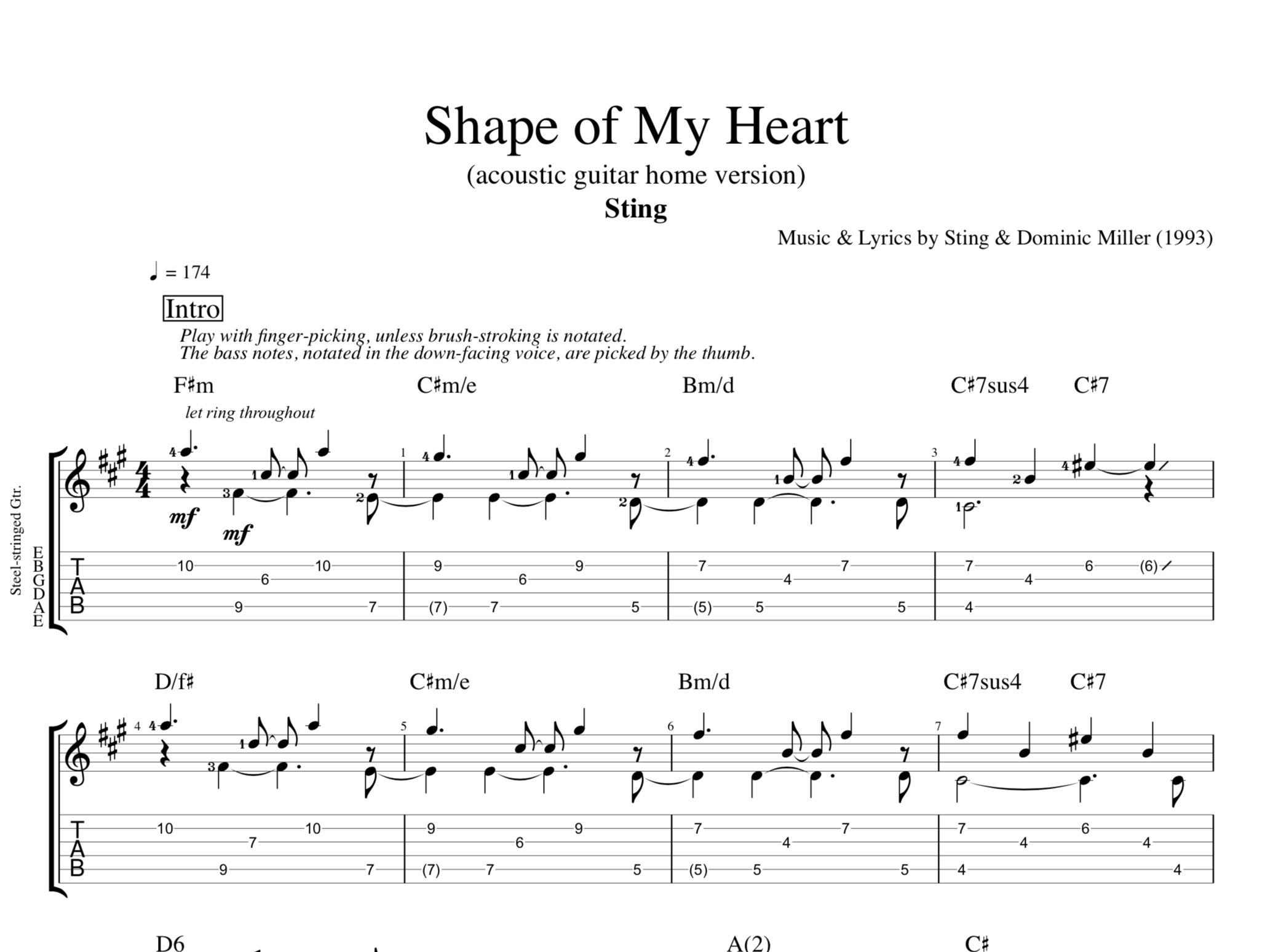 Стинг Shape of my Heart табы для гитары