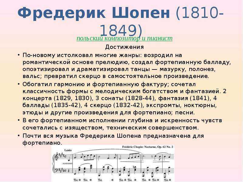 Музыкальные произведения Шопена