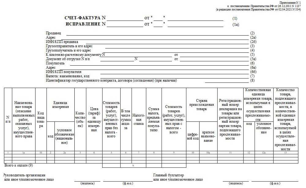Счет фактура образец заполнения