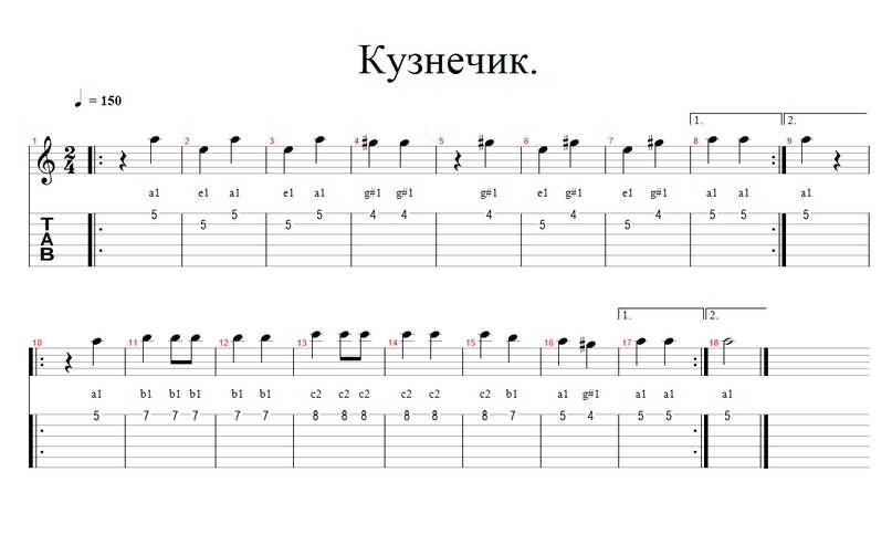 «кузнечик» на гитаре, кузнечик на одной струне на гитаре и табы сложных примеров